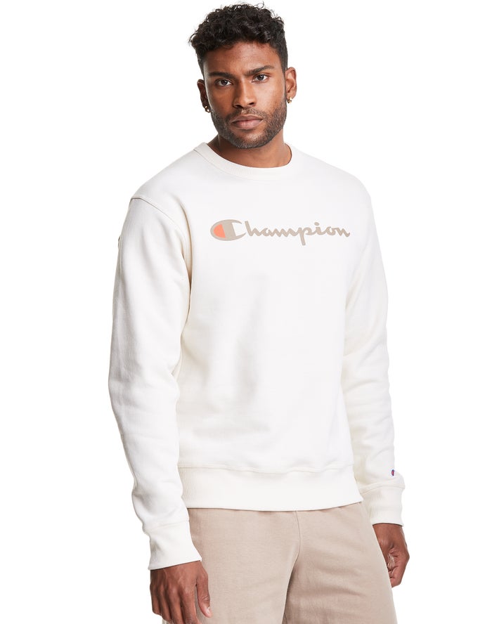 Champion Powerblend Fleece Crew Script Logo - Miesten Valkoinen Collegepaita - Suomi 3179506-CL